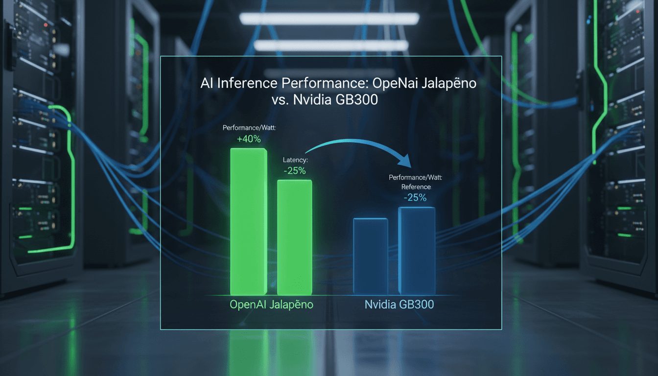A performance comparison chart showing OpenAI's Jalapeño chip efficiency against Nvidia's GB300.