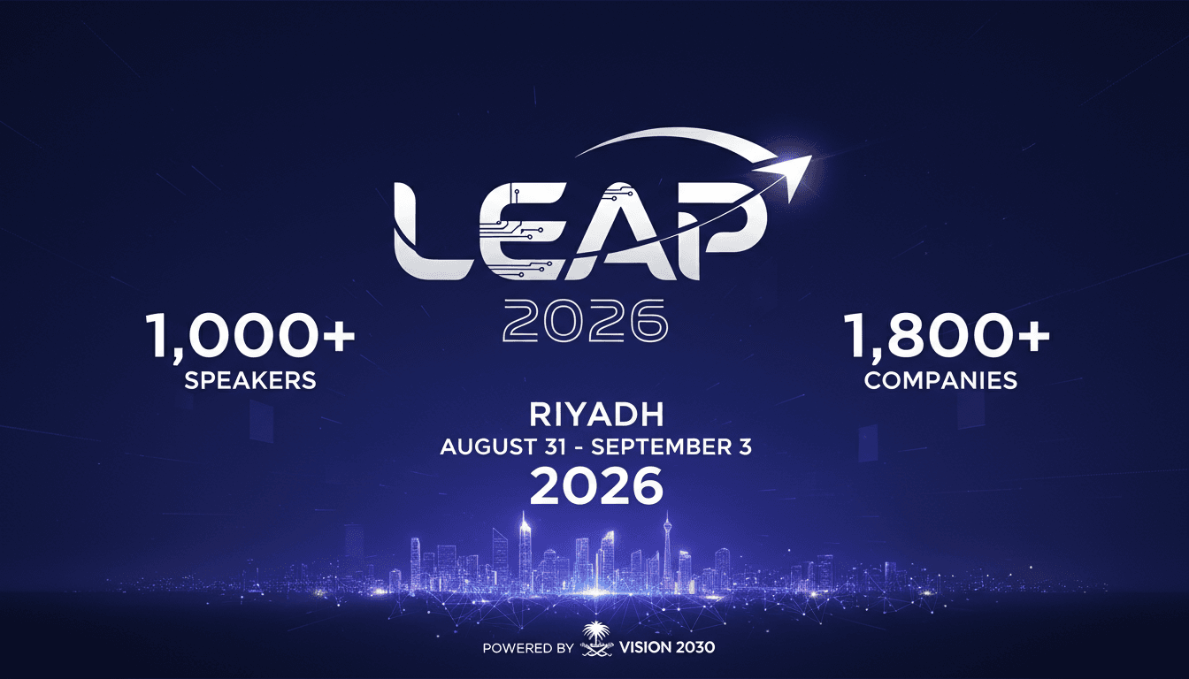 Visual representation of LEAP 2026 conference highlights, featuring AI and digital innovation themes.