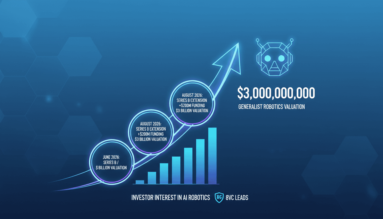 Infographic showing Generalist Robotics' funding milestones and valuation growth.