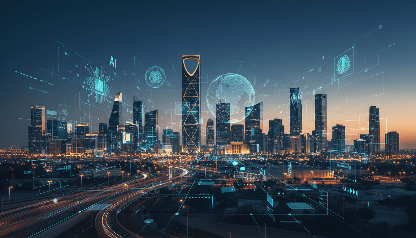 A modern skyline of Riyadh showcasing the new digital district initiative and its focus on technology sectors.