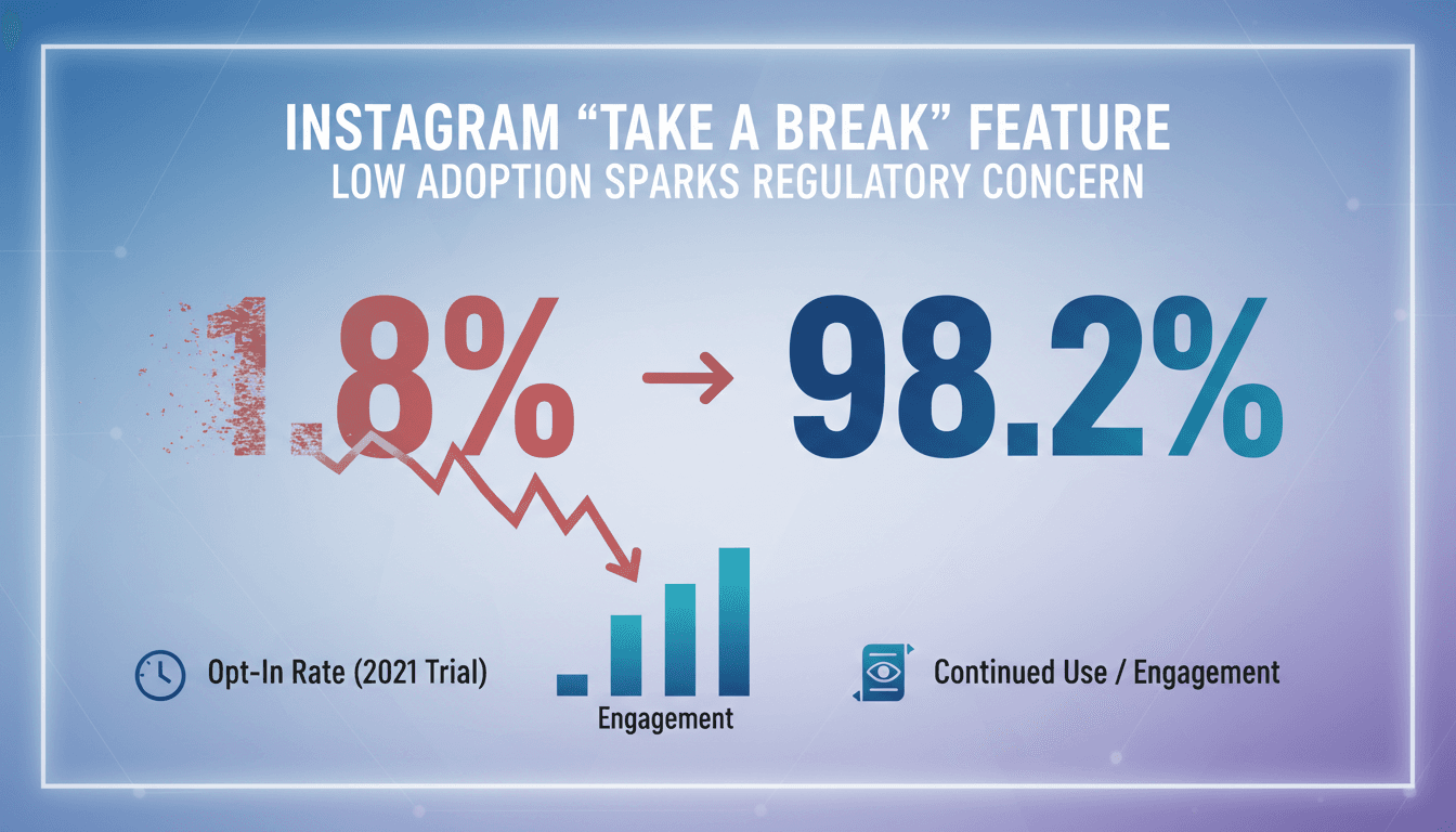 Infographic showing the adoption rates of Instagram's 'Take a Break' feature among teens.