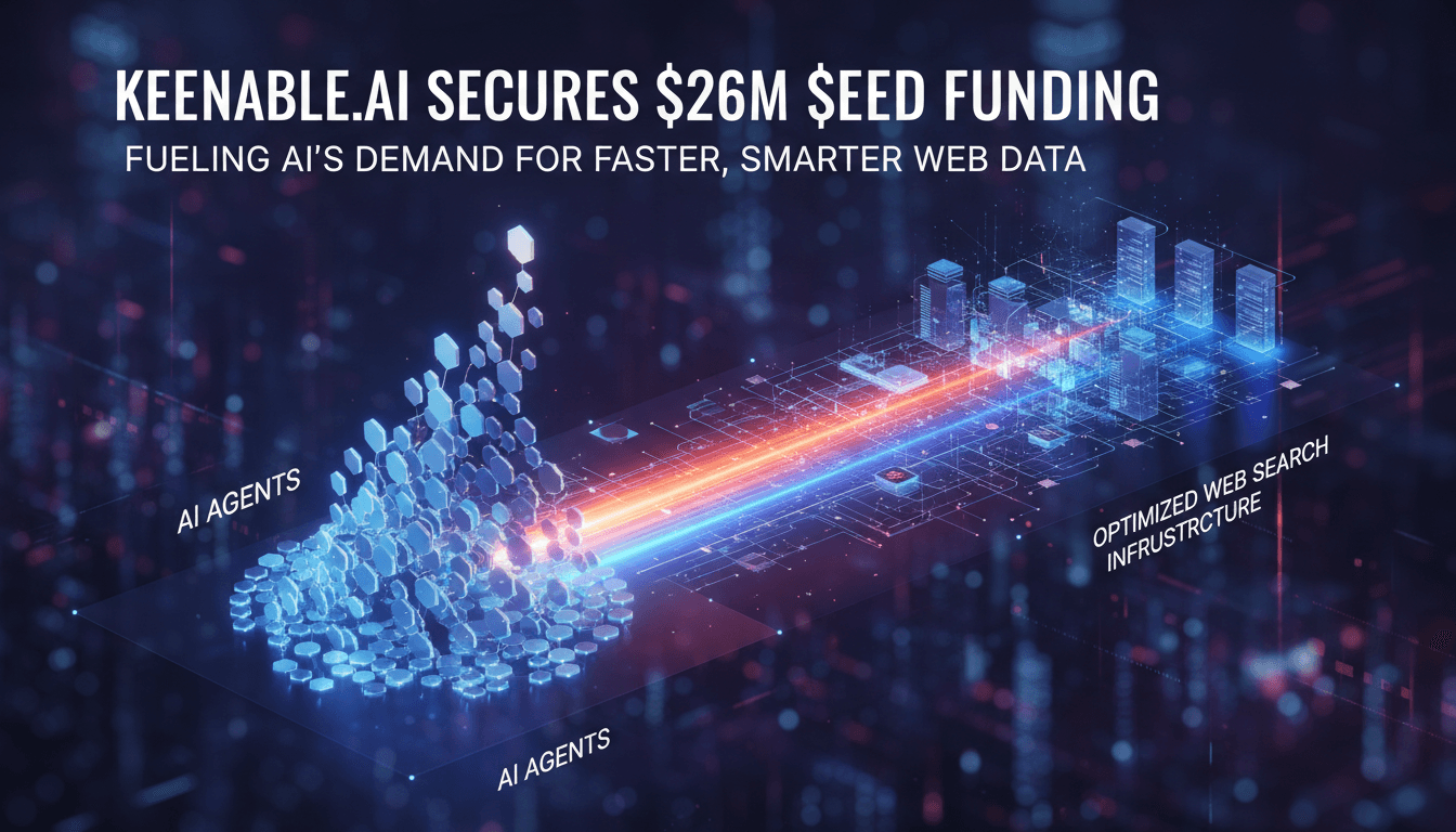 Infographic showing the impact of Keenable.ai's funding on AI search infrastructure and data retrieval.