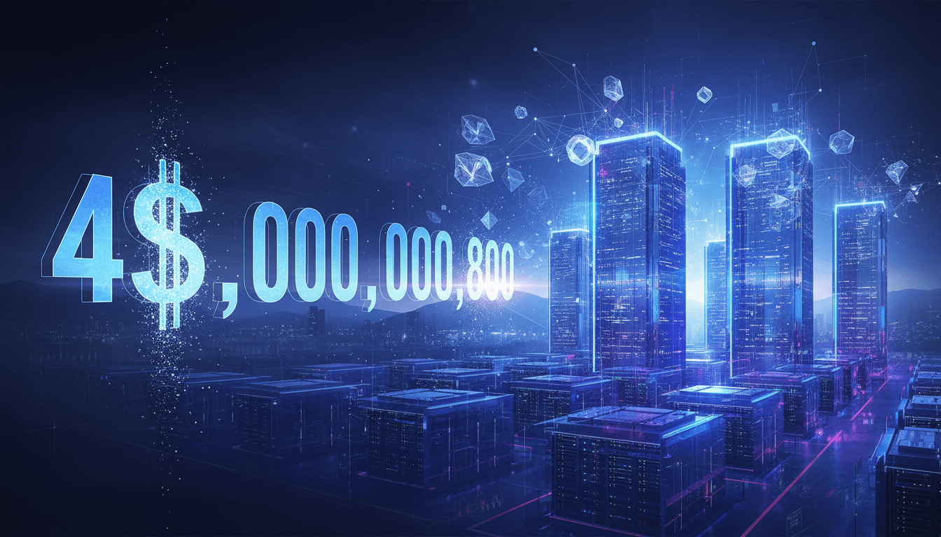 A visual representation of Anthropic's $45 billion compute rental agreement with Nscale, featuring data centers and AI technology.