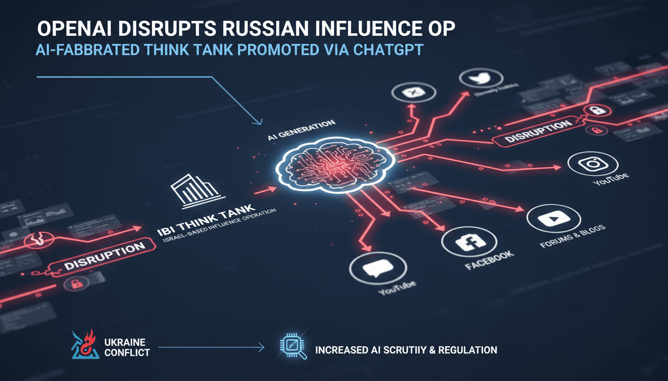 Infographic showing the flow of misinformation from the International Burke Institute to social media platforms, highlighting AI's role.