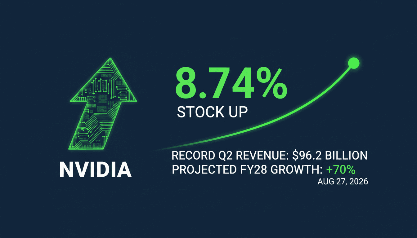 A graphic showing Nvidia's stock price increase and revenue growth figures after their earnings report.