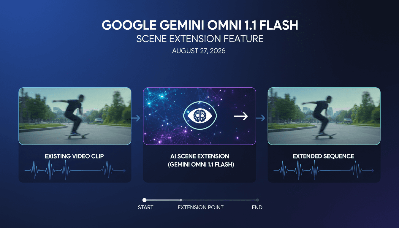 Infographic showing how Google Gemini's scene extension feature enhances video production and storytelling.