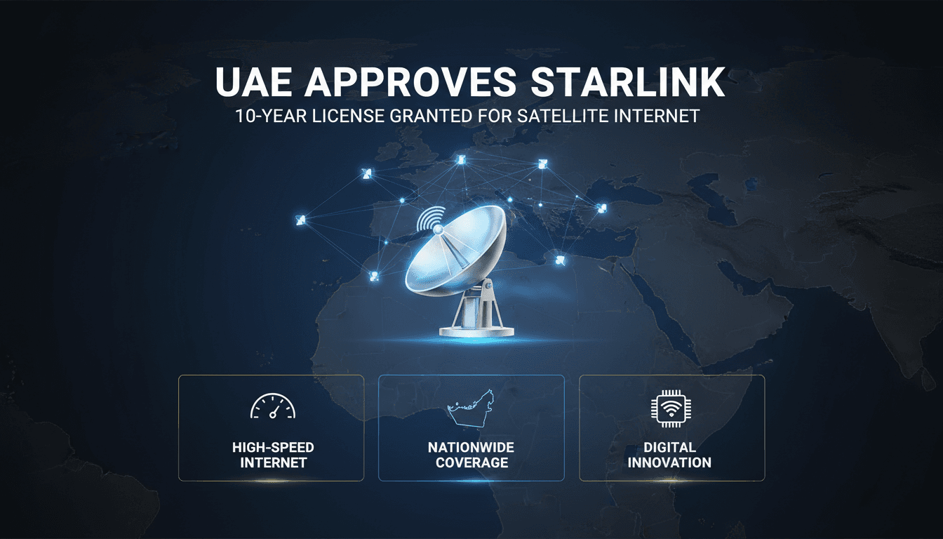 Infographic detailing Starlink's satellite internet service launch in the UAE.
