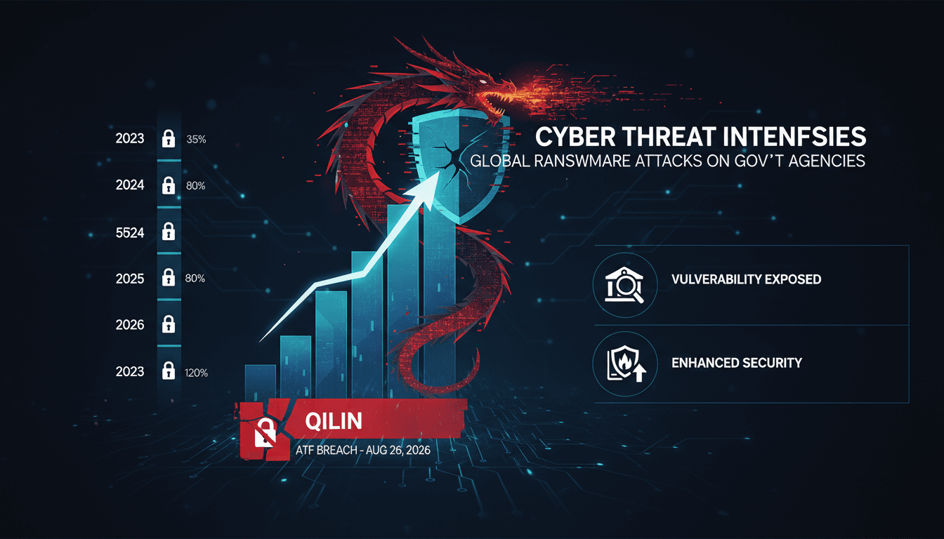 Infographic detailing the ATF cybersecurity incident and the Qilin ransomware group's impact on government systems.