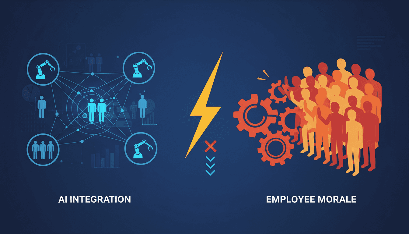 Infographic showing the impact of Meta's AI restructuring on employee morale and company culture.