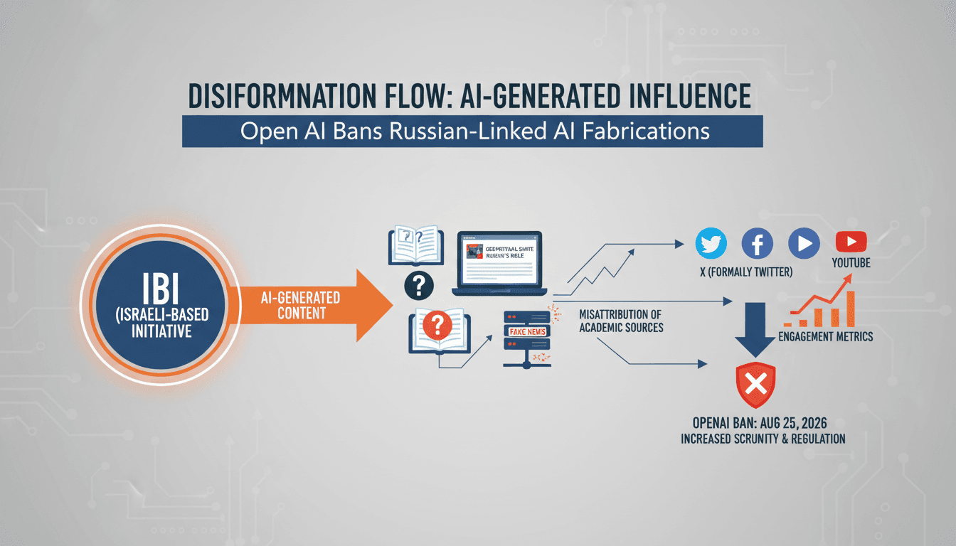 Infographic showing the flow of disinformation from the International Burke Institute to social media platforms, highlighting misattributed sources.