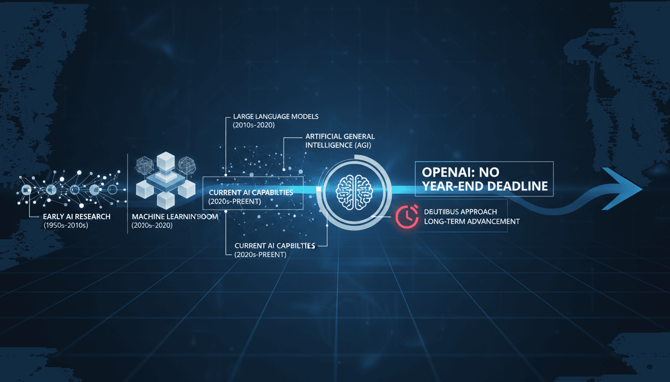 Infographic showing OpenAI's AGI development timeline and current status.