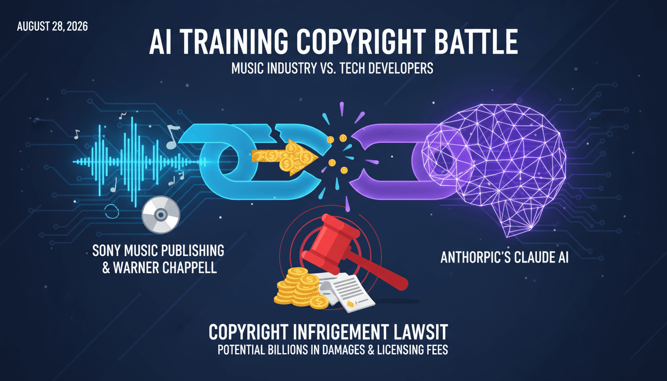 Infographic showing the impact of Sony and Warner's lawsuit against Anthropic on AI training practices and copyright laws.