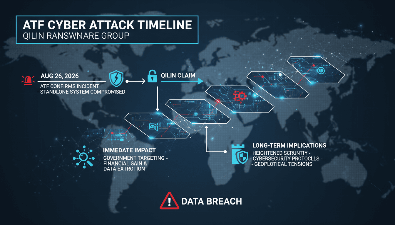 Infographic detailing the ATF cybersecurity incident and its implications for national security.