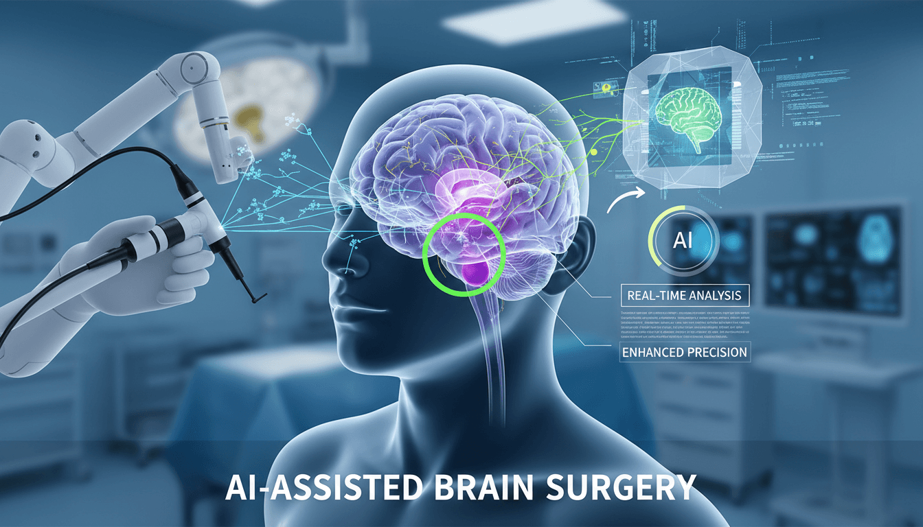 An infographic showing the AI-assisted surgery process, highlighting critical structures and patient outcomes.
