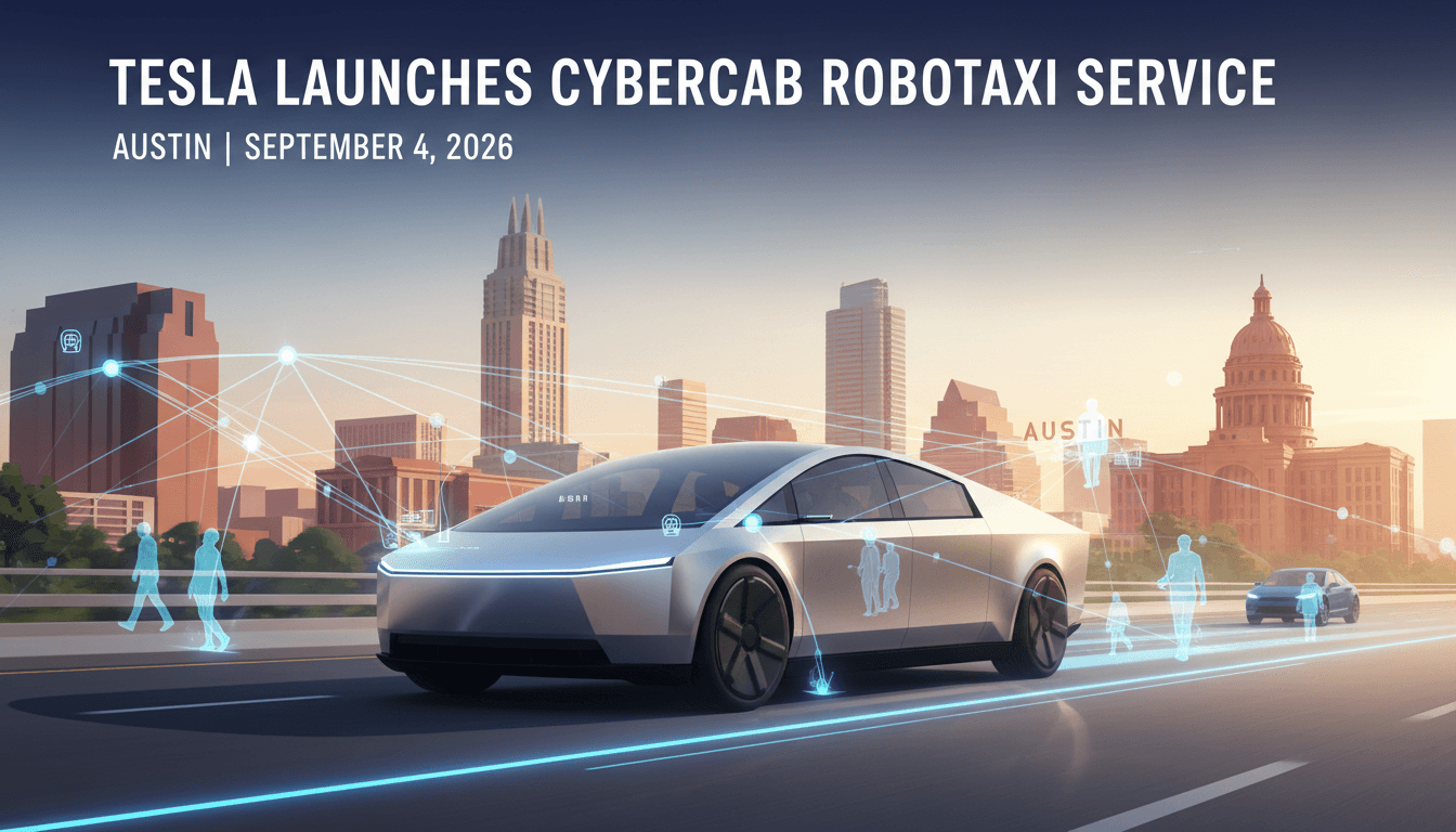 Tesla Cybercab operating in Austin, showcasing its autonomous features and urban environment.