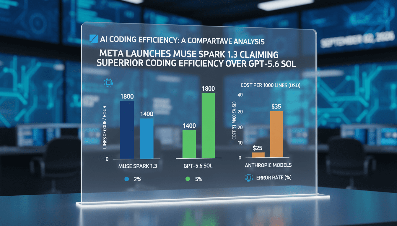A visual comparison of Meta's Muse Spark 1.3 and OpenAI's GPT-5.6 Sol performance metrics and cost structures.