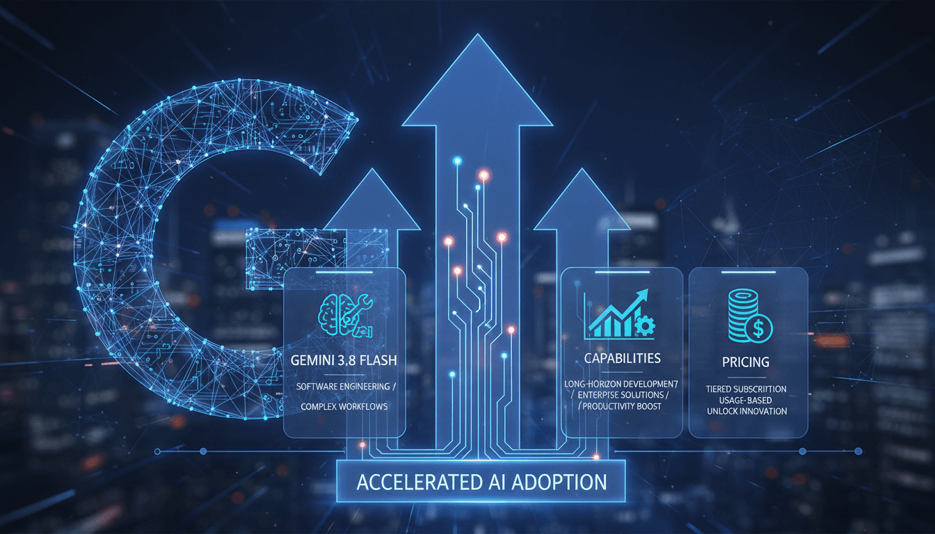 Visual representation of Google Gemini 3.8 Flash features and pricing for AI model applications.