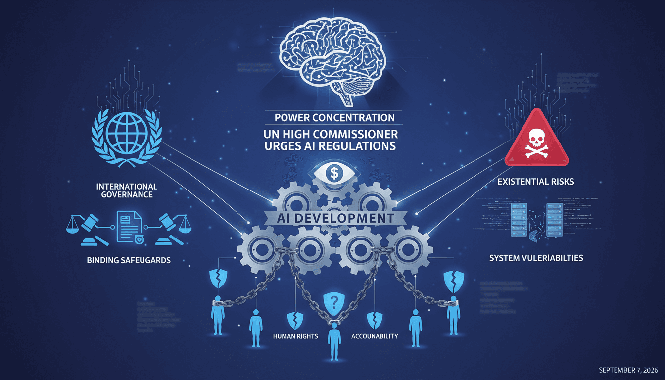 Infographic showing the concentration of power in AI development and its implications for governance and human rights.