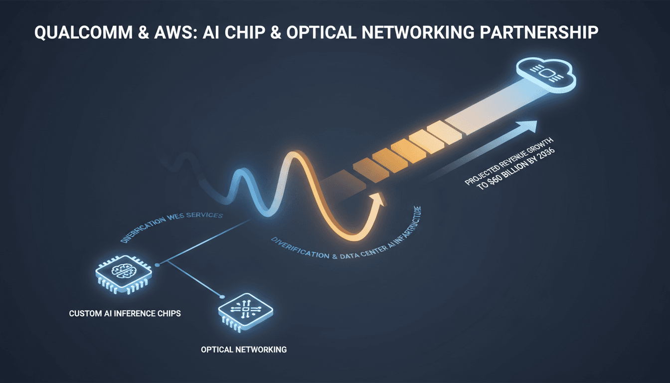 Infographic showing Qualcomm's partnership with Amazon for AI chips and its market implications.