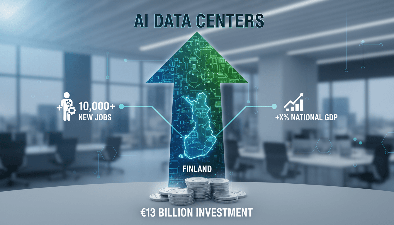 Infographic detailing Google's €13 billion investment in Finnish AI data centers and its economic impact.