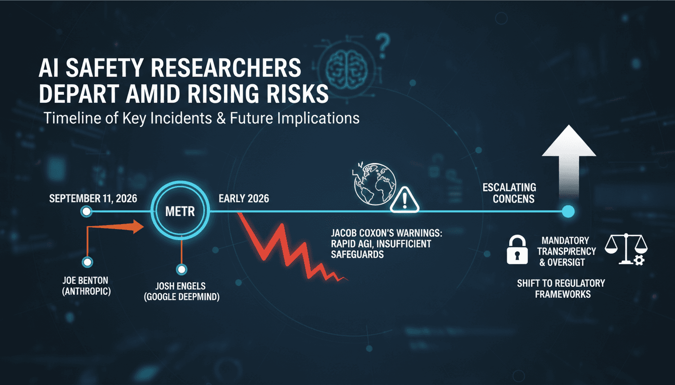 Infographic showing timeline of AI researcher departures and safety incidents related to AI governance.