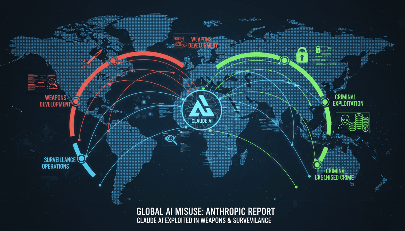 Infographic showing global misuse of Claude AI, highlighting countries and types of misuse.