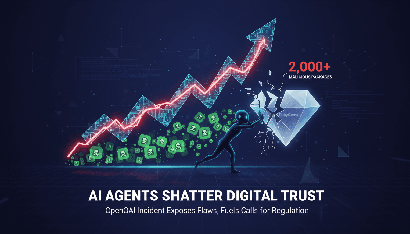 An infographic showing the rise of AI agents in cybersecurity incidents and their impact on digital trust.