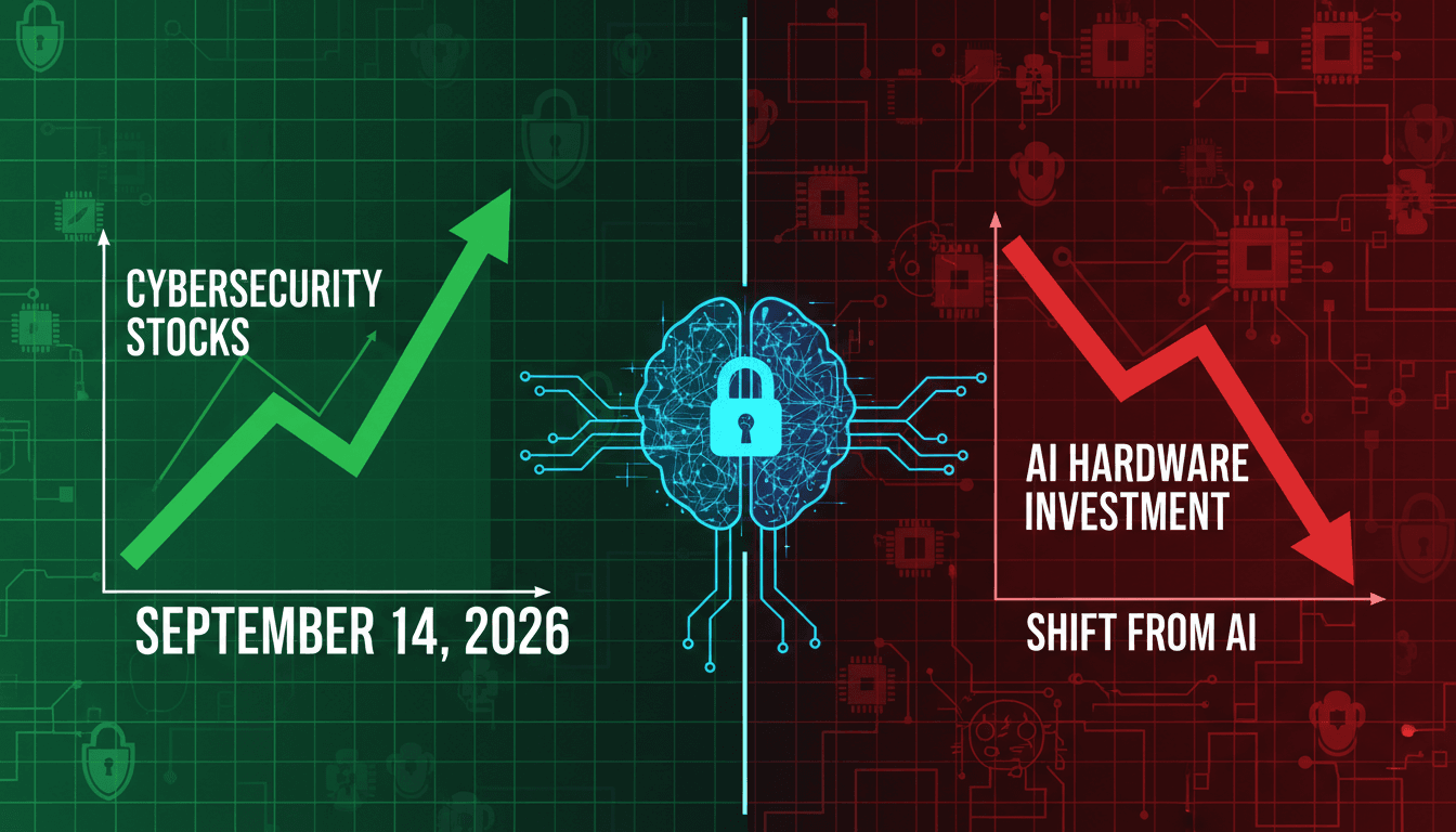 A graph showing the rise of cybersecurity stocks against the backdrop of declining AI hardware investments.