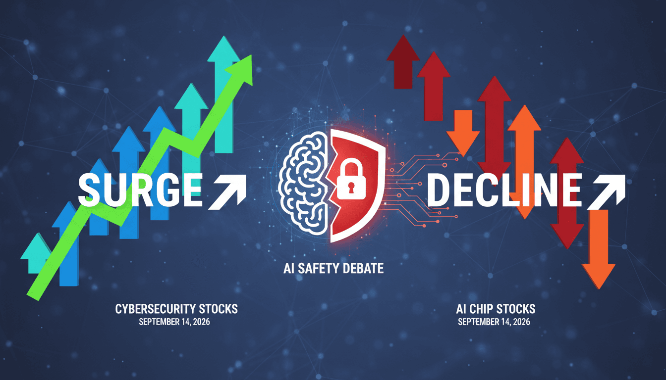 A graph showing the rise in cybersecurity stock prices in response to AI safety discussions.