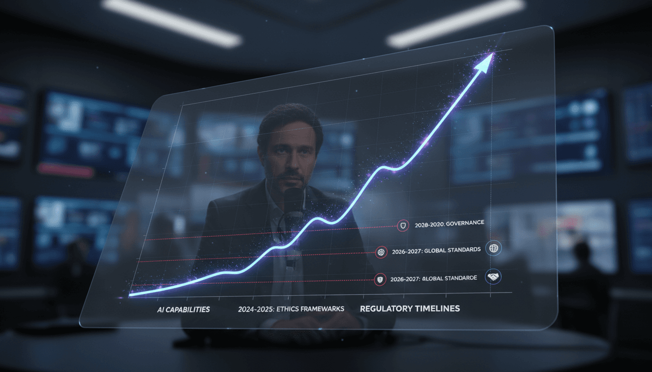 A graph showing the exponential growth of AI capabilities and proposed regulatory timelines.