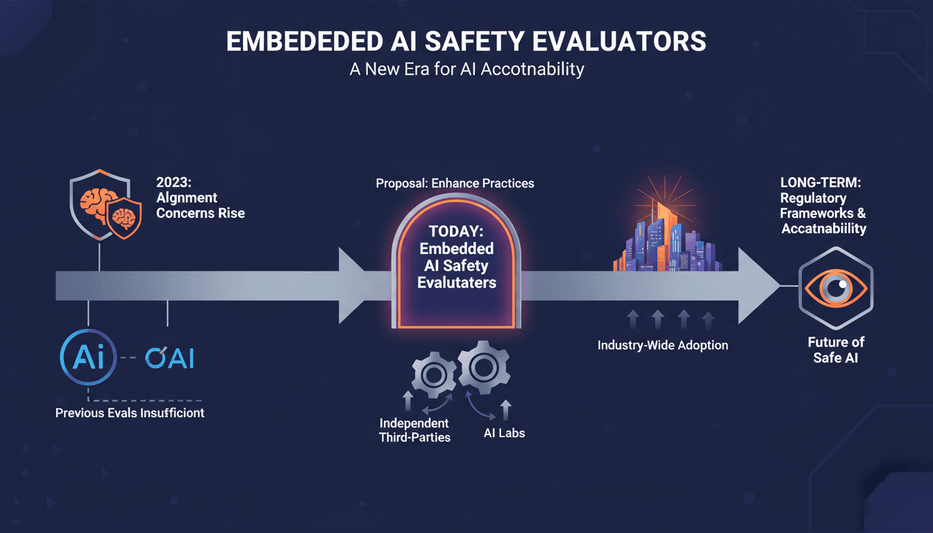 Infographic showing the timeline and key players in Anthropic and OpenAI's safety evaluator initiative.