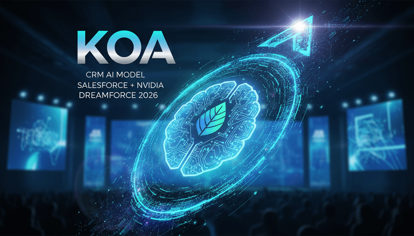 A visual representation of Salesforce and NVIDIA's Koa AI model showcasing its CRM capabilities and efficiency improvements.