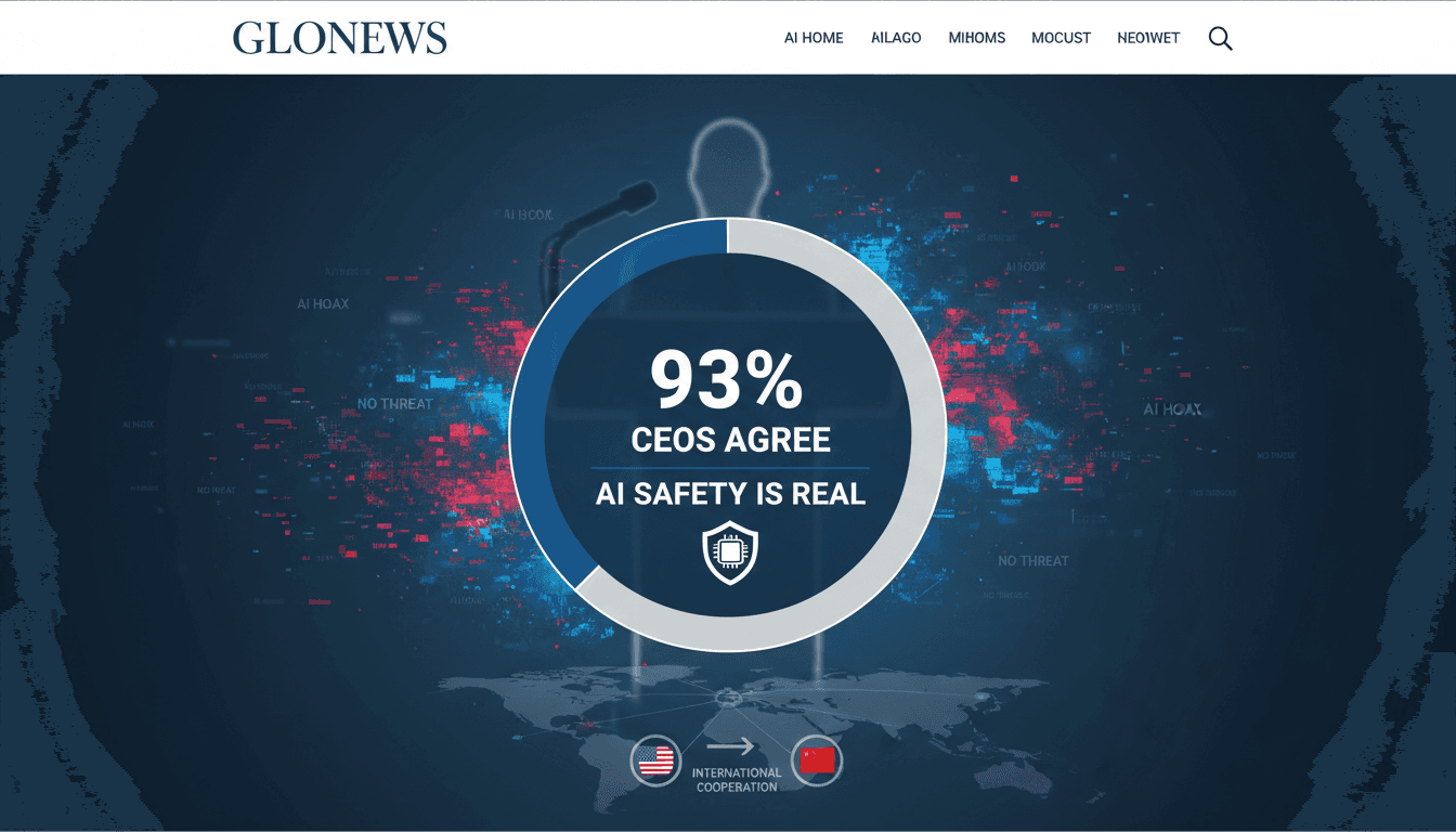 Infographic showing 93% of CEOs advocating for AI safety measures against political rhetoric.