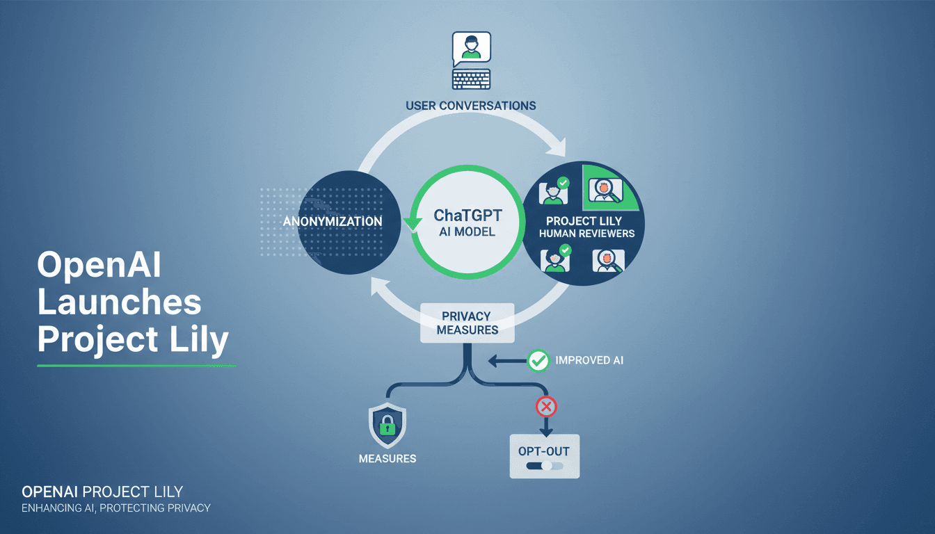 Infographic showing the flow of user data in OpenAI's Project Lily, highlighting privacy measures and opt-out options.