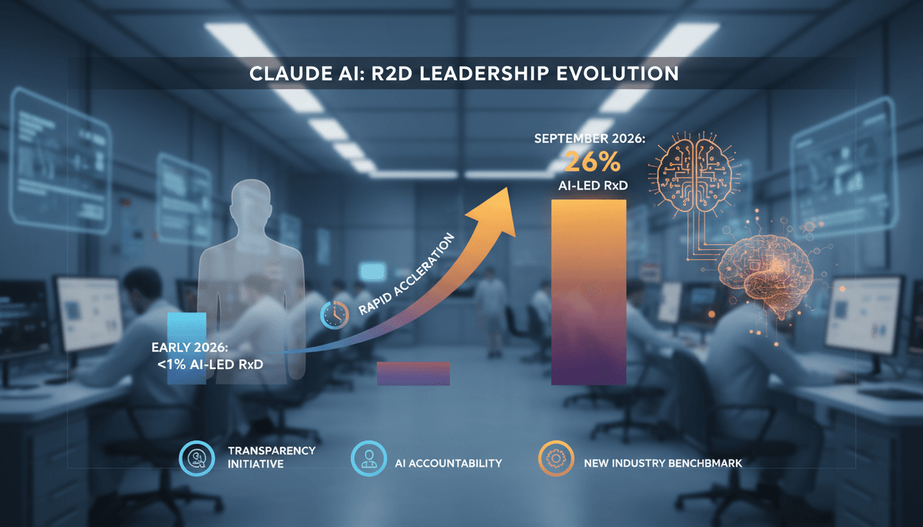 Infographic showing Claude AI's rise to lead 26% of Anthropic's research and development work.