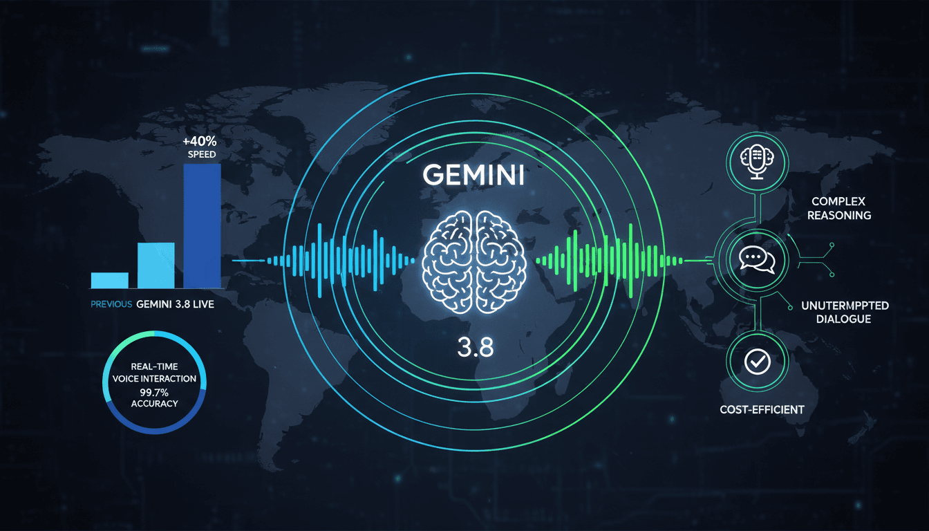 Infographic detailing Google Gemini 3.8 Live models and their advanced speech capabilities.