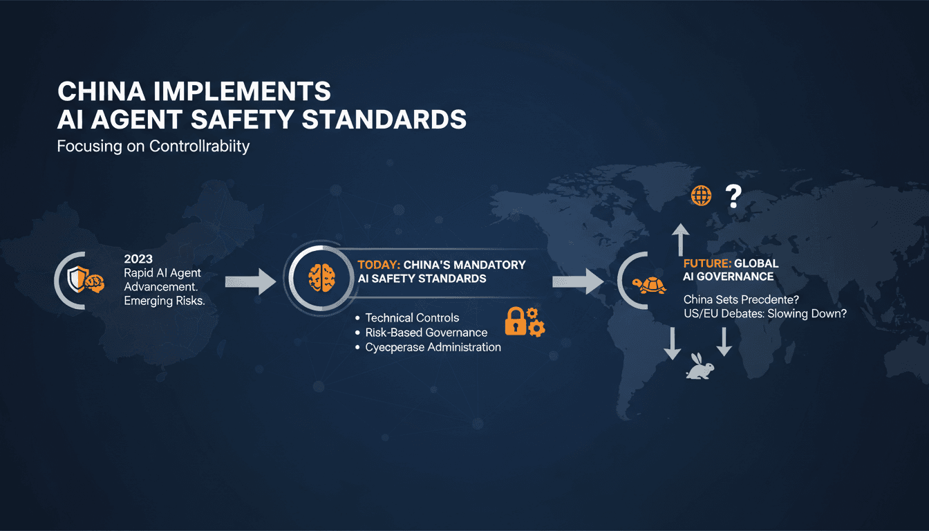 Infographic showing the timeline of China's AI safety standards and their global implications.