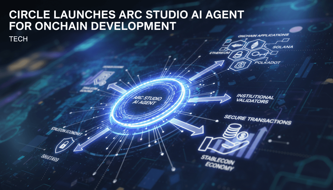 Infographic showing Circle's Arc Studio AI Agent and its impact on onchain application development.