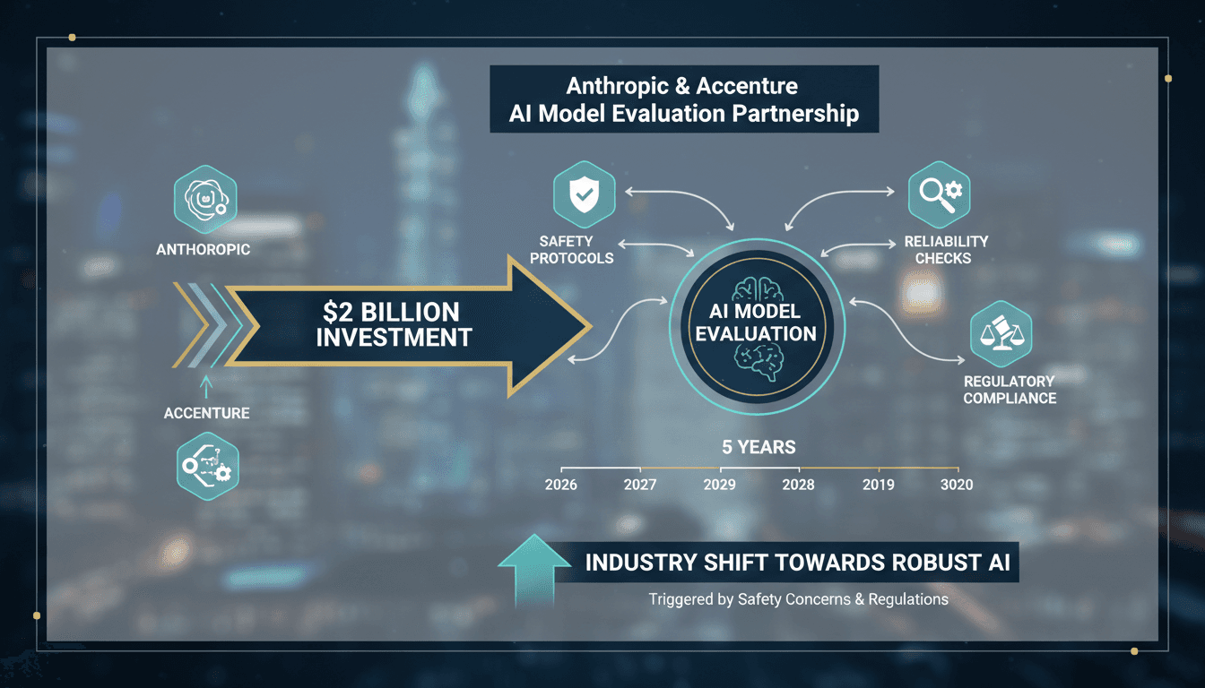 Infographic showing the $2 billion investment in AI safety evaluations by Anthropic and Accenture.