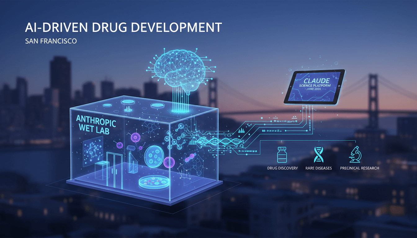A modern laboratory setting showcasing AI technology in drug development by Anthropic.