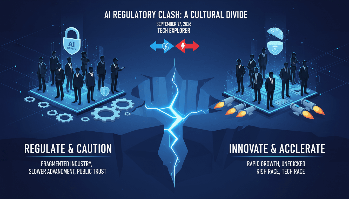 Infographic showing the divide among AI CEOs on regulation and its implications for the tech industry.
