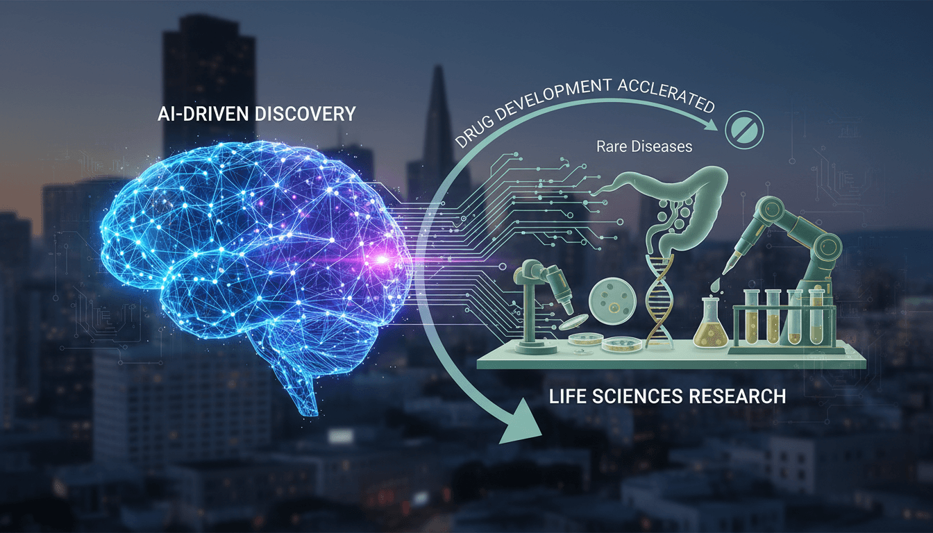 A conceptual image of Anthropic's wet lab showcasing AI integration in drug development.