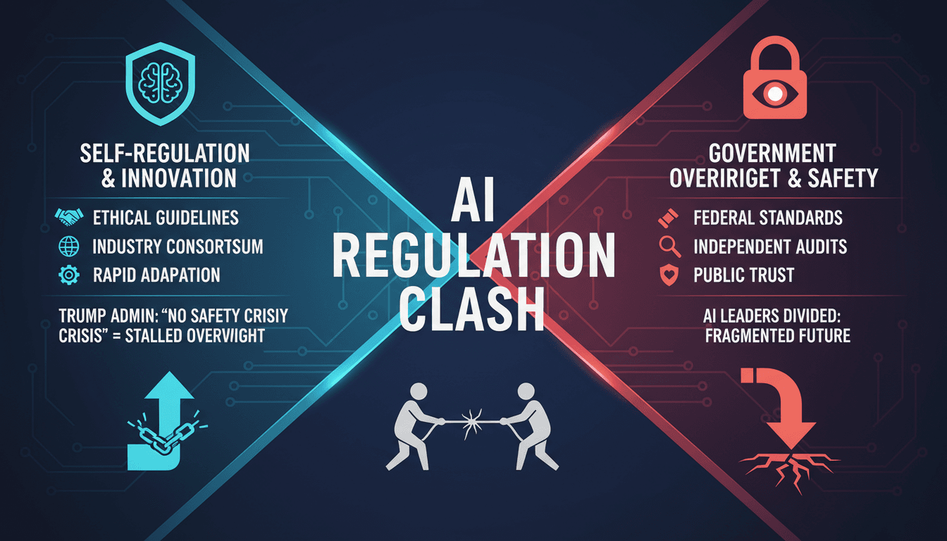 Infographic showing the divide among AI leaders on regulation proposals and their implications for the industry.