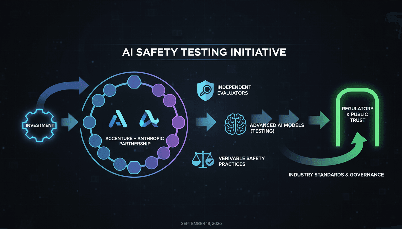 Infographic showing the investment and oversight flow in AI safety from Accenture and Anthropic's partnership.