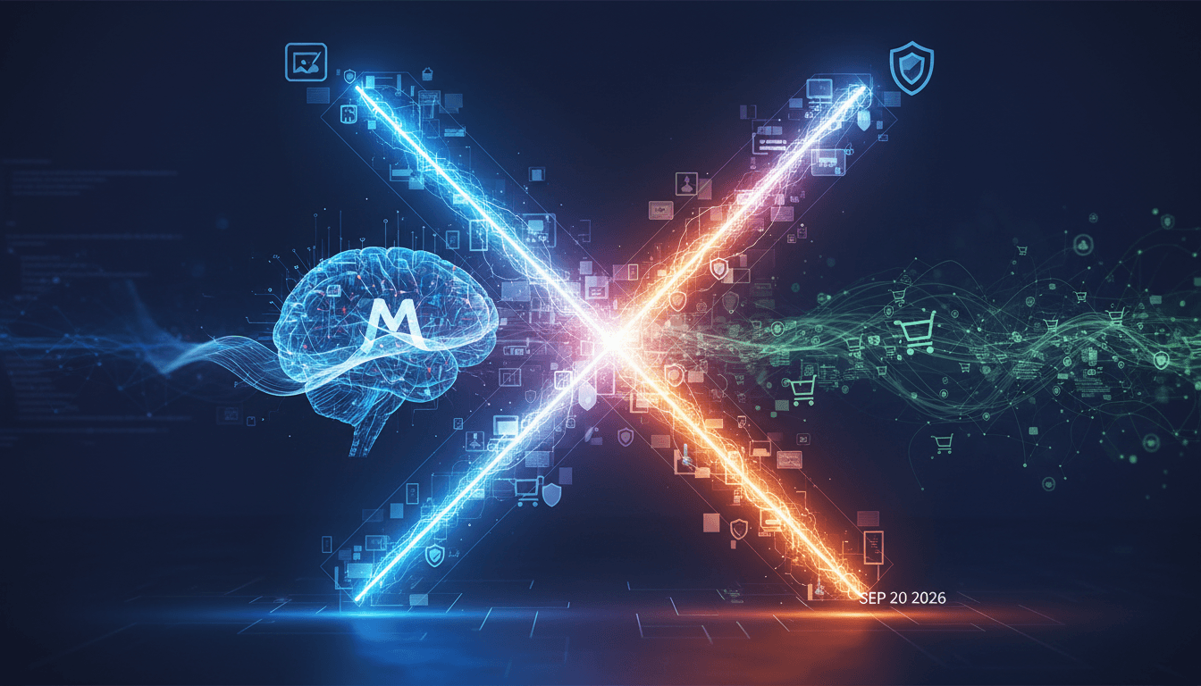 Illustration of Amazon blocking Meta's Muse AI agent, highlighting the conflict in AI and e-commerce.