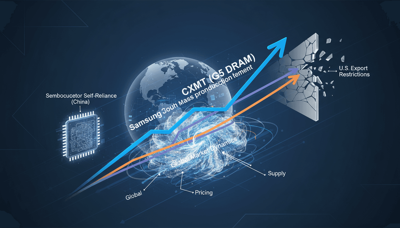 Infographic showing CXMT's rise in the global DRAM market and its impact on major competitors.