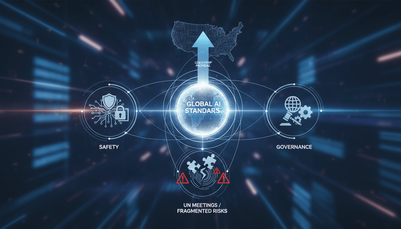 A diagram showing the relationship between global AI standards, safety measures, and international cooperation.