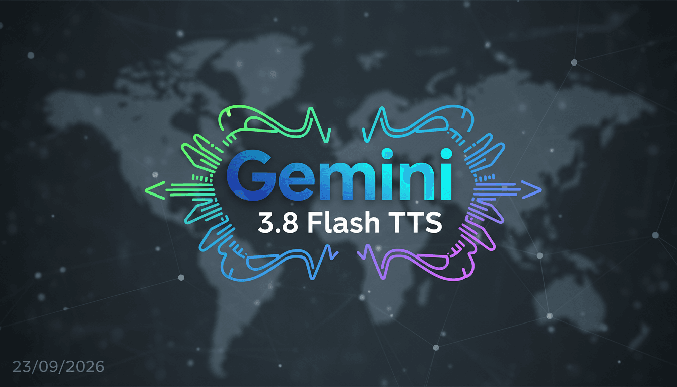 Visual representation of Google Gemini 3.8 Flash TTS with audio waveforms and logo.