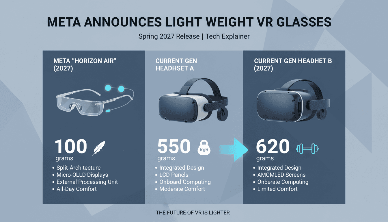 A visual comparison of Meta's new lightweight VR glasses with traditional heavier models.