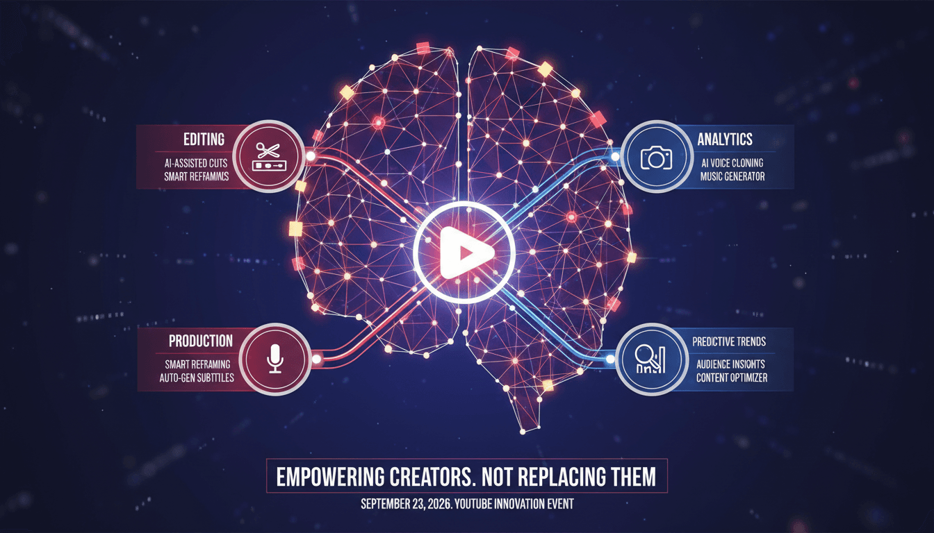Infographic illustrating YouTube's new AI tools and their effects on content creation.